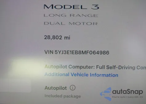 2021 Tesla Model 3 Long Range Dual Motor All-Wheel Drive из США, поврежденный, VIN 5YJ3E1EB8MF064986